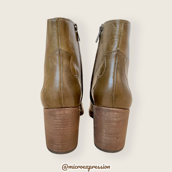 $428 Frye Flynn Short Olive Green Real Leather Zip Up Pointy Toe Heel Ankle Boot - Picture 11 of 16